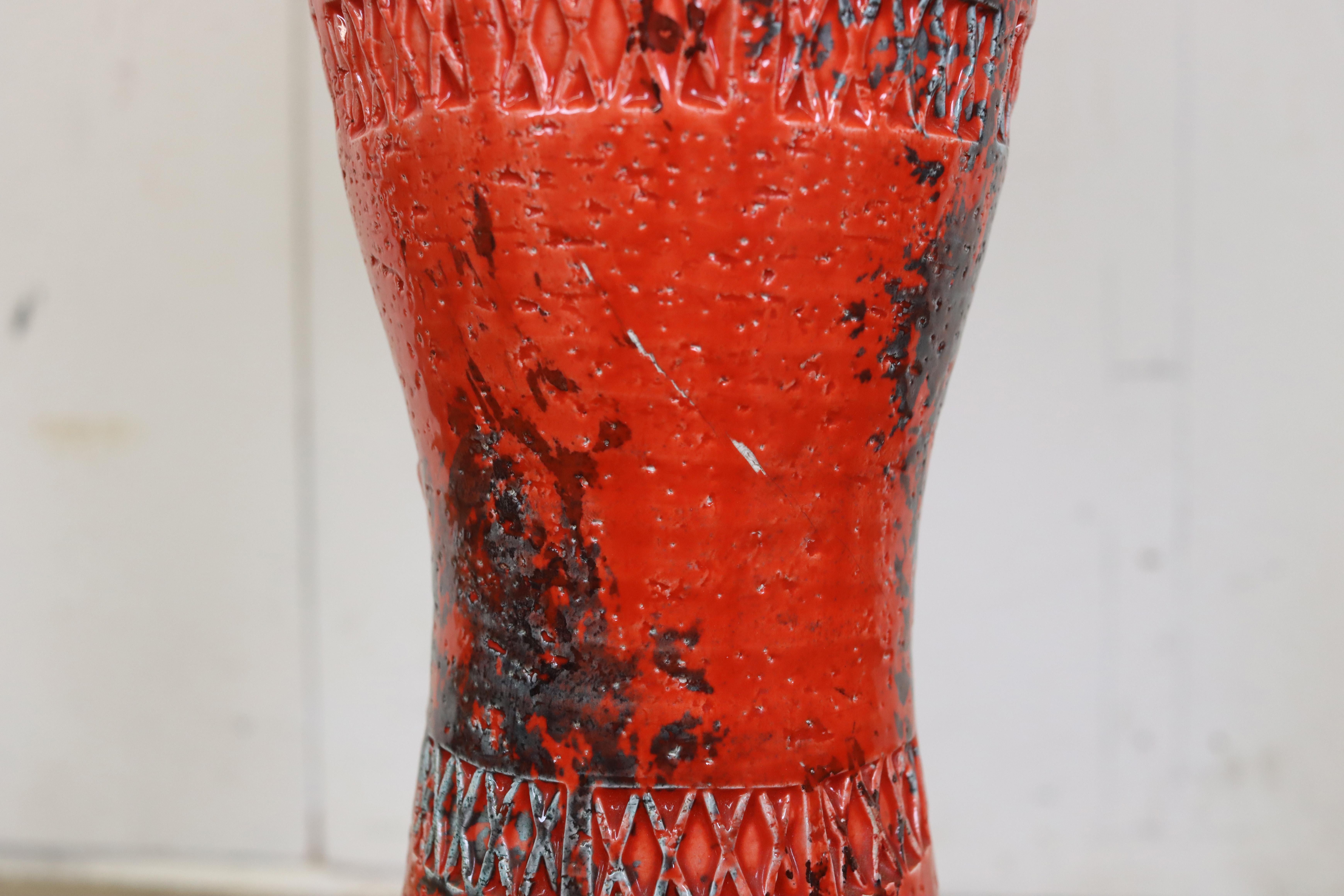 Vintage Aldo Londi Raymor Bitossi Style Lava Red Pottery Table Lamp 2