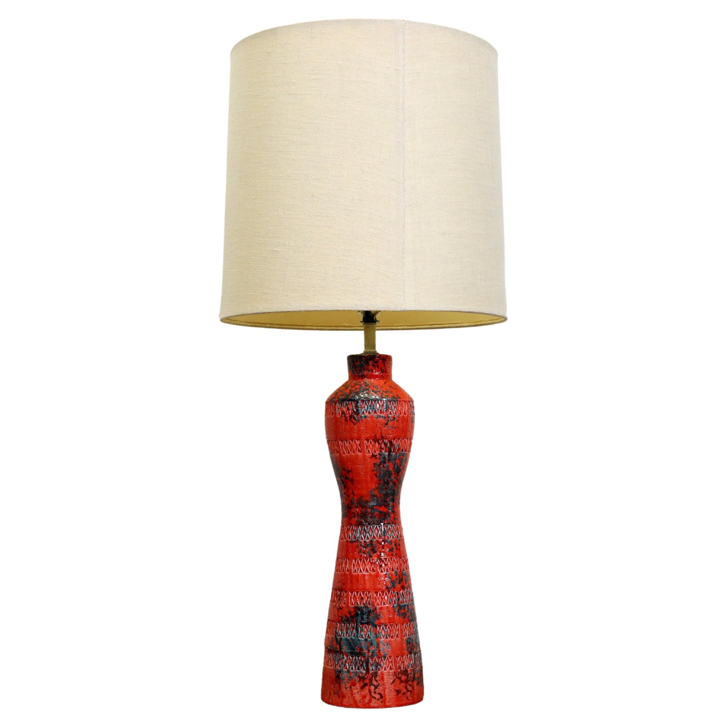 Vintage Aldo Londi Raymor Bitossi Style Lava Red Pottery Table Lamp