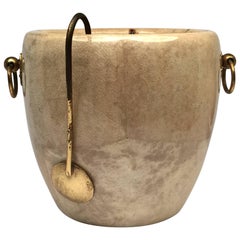 Vintage Aldo Tura Beige Goatskin and Brass Ice Bucket, 1940s, Italy