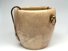 Vintage Aldo Tura Beige Goatskin and Brass Ice Bucket, 1940s, Italy