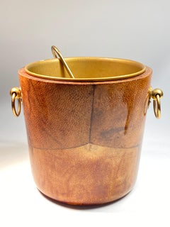 Vintage Aldo Tura Camel Brown Goatskin and Brass Table Ice Bucket, 1940s, Italy