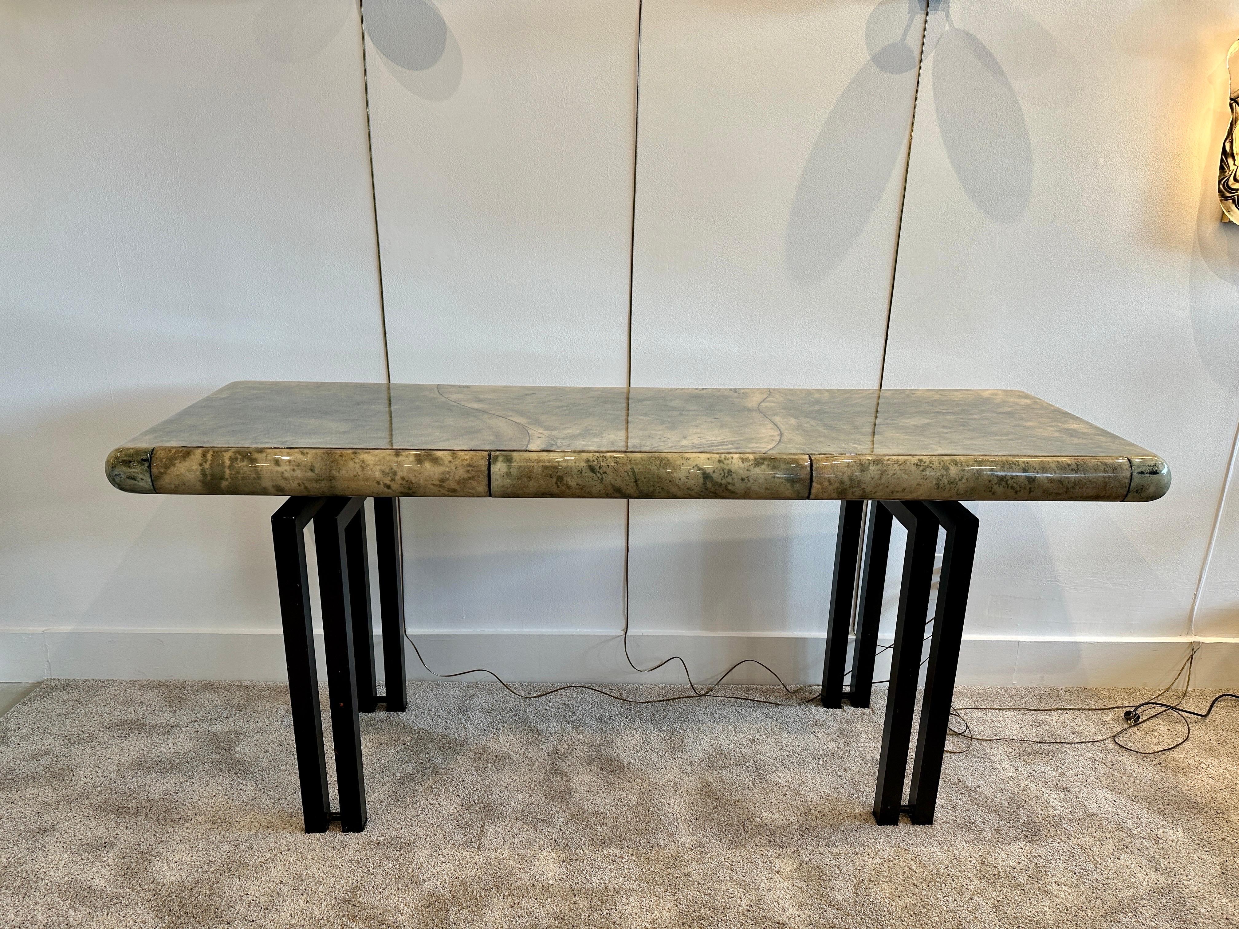 Vintage Aldo Tura Green Lacquered Goatskin Console Table For Sale 4