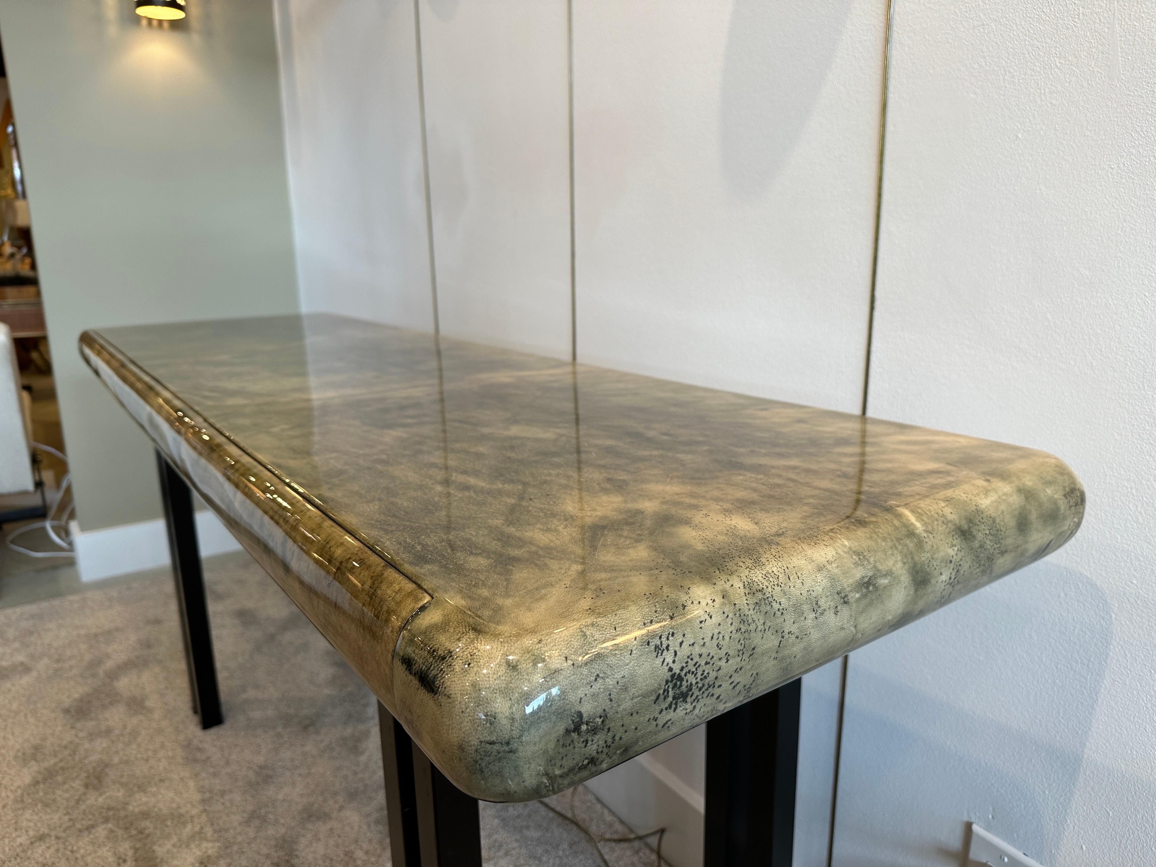 Vintage Aldo Tura Green Lacquered Goatskin Console Table In Good Condition For Sale In East Hampton, NY