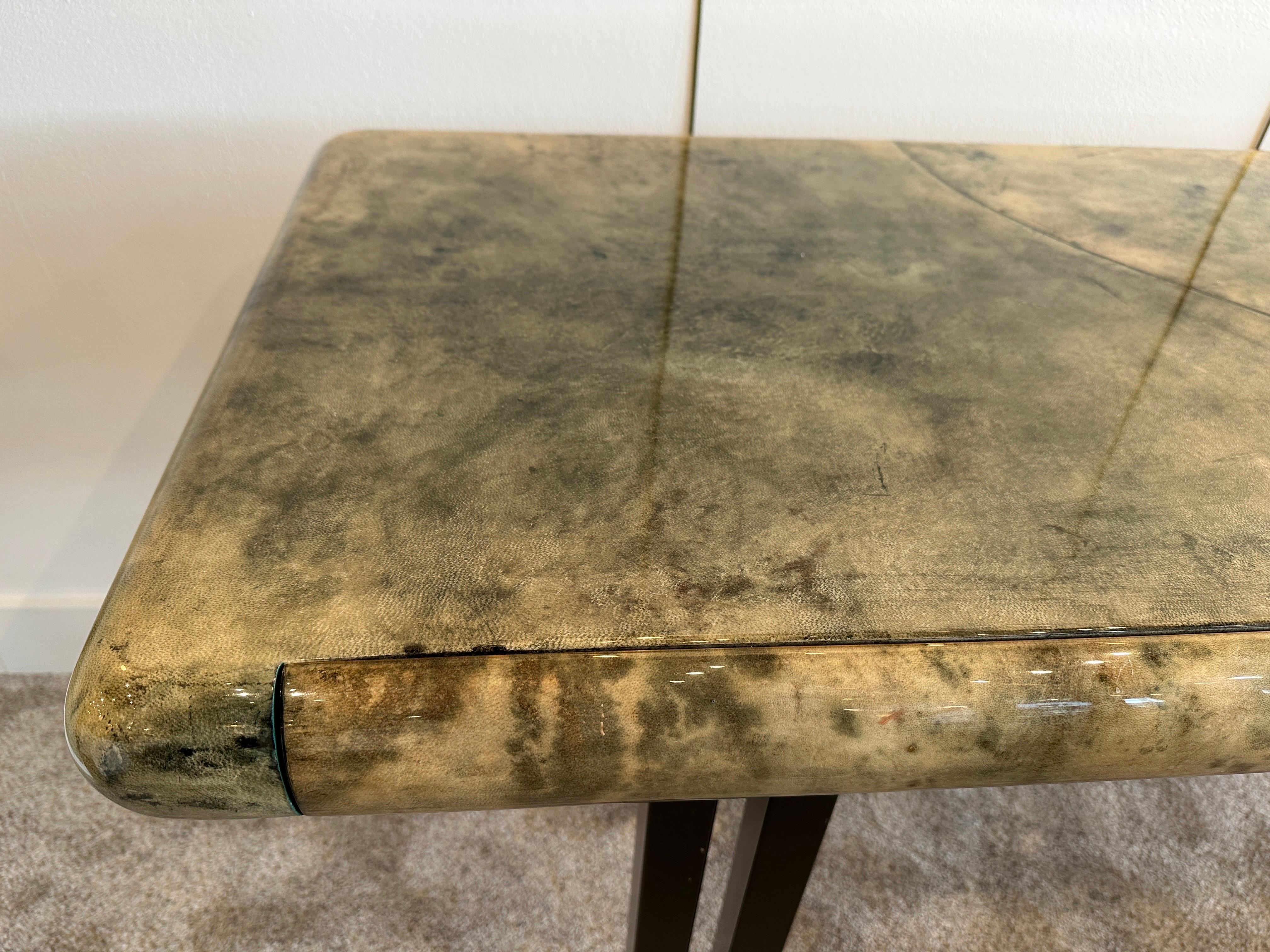 Metal Vintage Aldo Tura Green Lacquered Goatskin Console Table For Sale