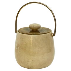 Vintage Aldo Tura Italian Goatskin Lacquered Ice Bucket with a Brass Handle