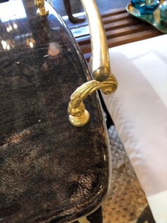 Vintage Aldo Tura Lacquered Goatskin Bar Cart with Gilt Brass Accents