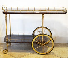 Vintage Aldo Tura Lacquered Goatskin Parchment and Brass Dropleaf Bar Cart