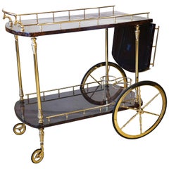 Vintage Aldo Tura Lacquered Goatskin Parchment and Brass Dropleaf Bar Cart