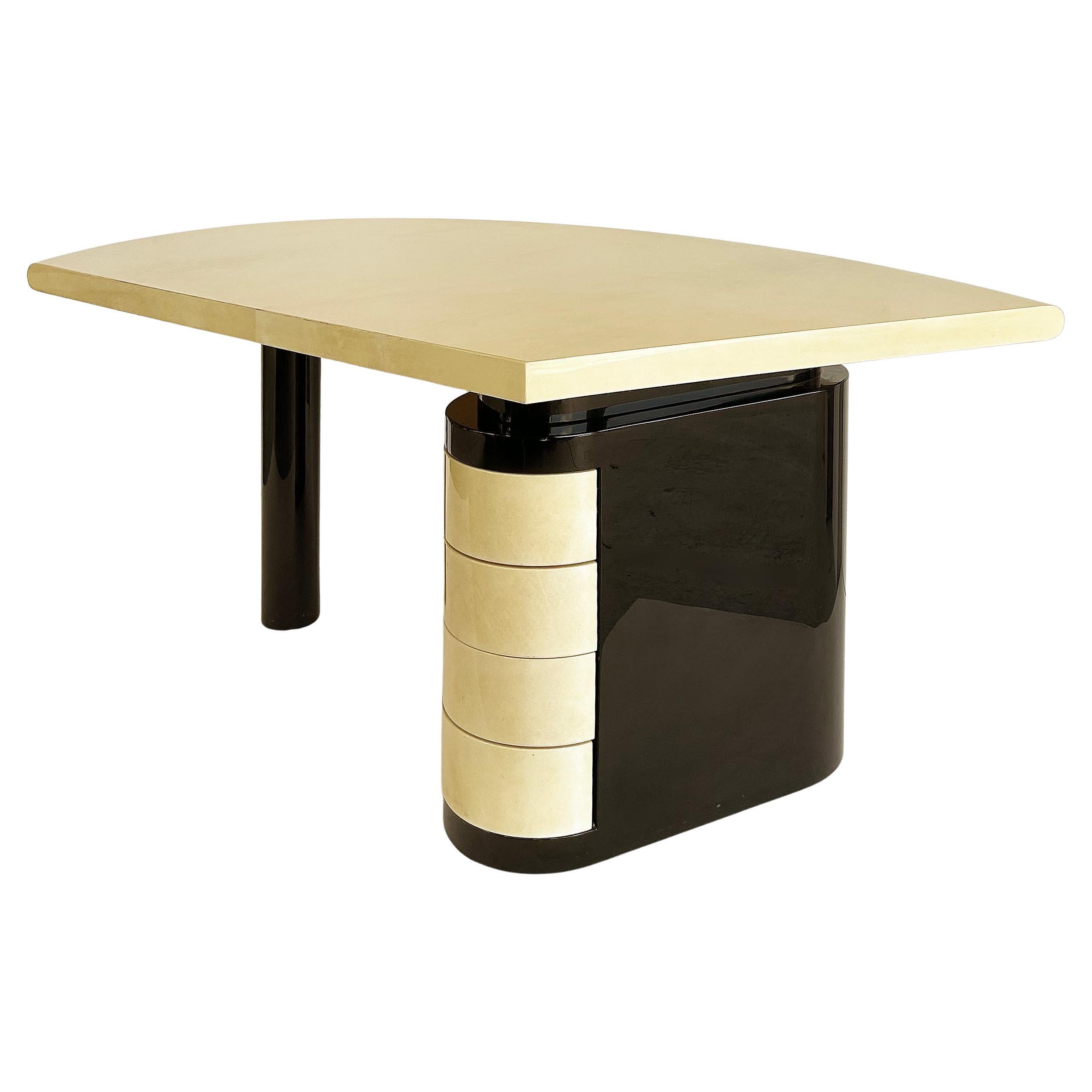 Vintage Aldo Tura Post-Modern Lacquered Parchment Desk, Italy For Sale