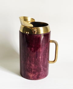 Vintage Aldo Tura Purple Goatskin and Brass Pitcher, Italy, circa 1950s