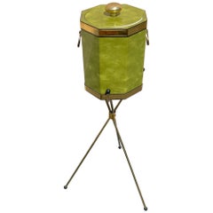 Vintage Aldo Tura Style Lacquered Parchment and Brass Ice Bucket on Brass Stand