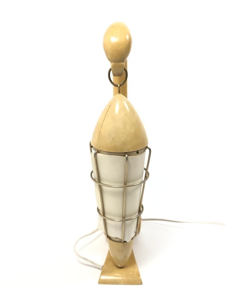 Vintage Aldo Tura Swan Goatskin Wood and Brass Lamp, 1950s, Italy For Sale 4