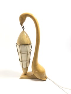 Vintage Aldo Tura Swan Goatskin Wood and Brass Lamp, 1950s, Italy