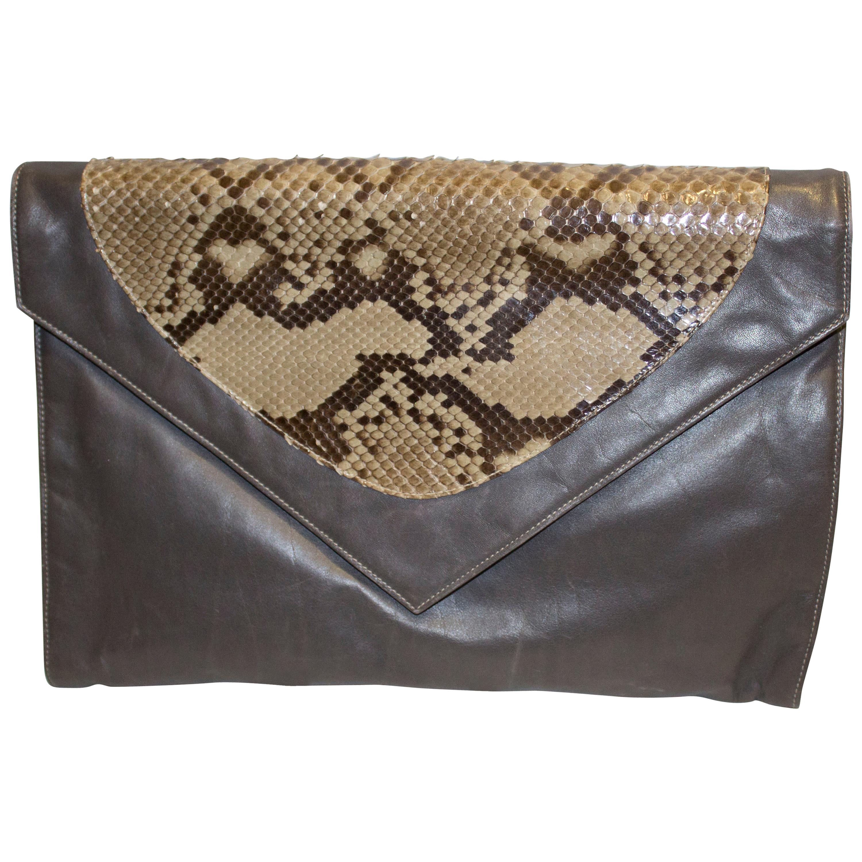 Vintage Aldrovandi Hand Made Leather and Snakeskin Bag - Clutch or Shoulder For Sale