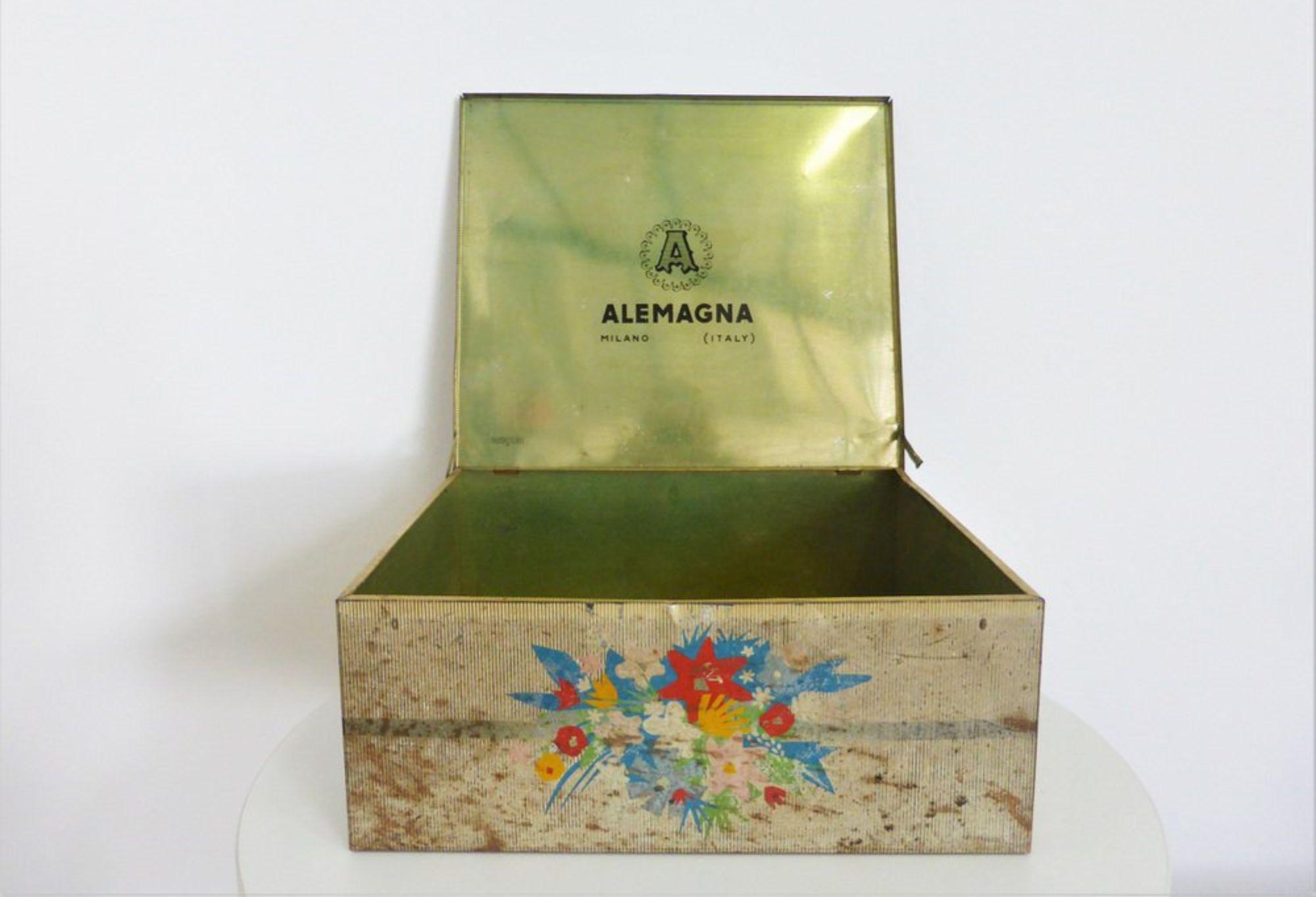 Vintage Alemagna Milano Blechkoffer, 1950er Jahre - ein seltenes italienisches Sammlerstück im Angebot 3