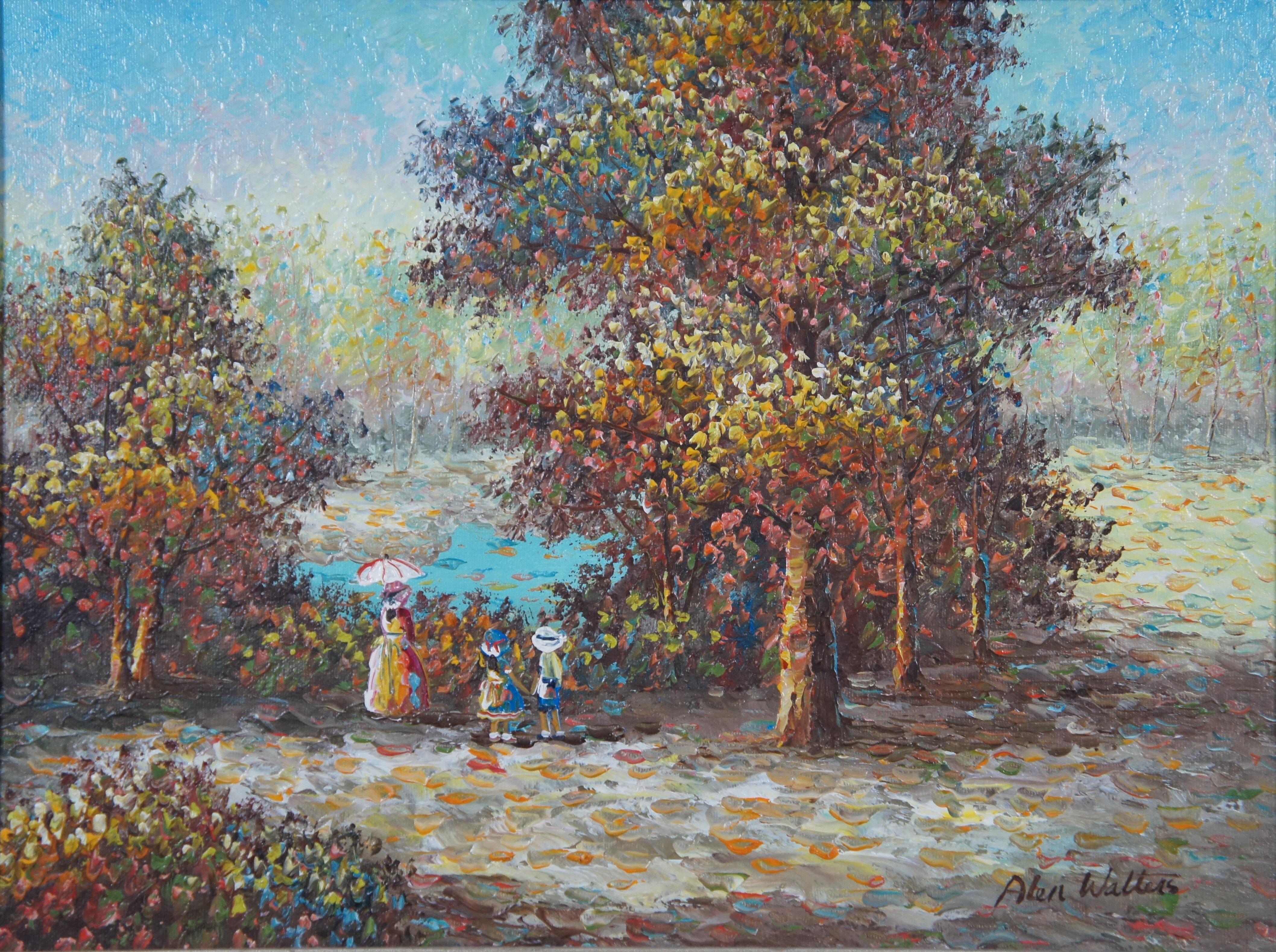 Vintage Alen Walters Impressionist Landscape Painting Oil on Canvas Framed In Good Condition In Dayton, OH