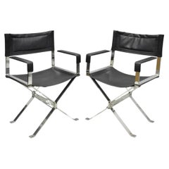Paire de fauteuils de direction vintage Alessandro Albrizzi, Italie, style « Mid-Century Modern », finition chromée