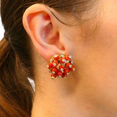 Vintage Aletto Brothers Korallenohrringe 18k Gold Diamant Sputnik Design Estate