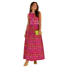 Vintage Alex Colman 1970s Pink Floral Print Bohemian Cotton 70s Maxi Dress Gown