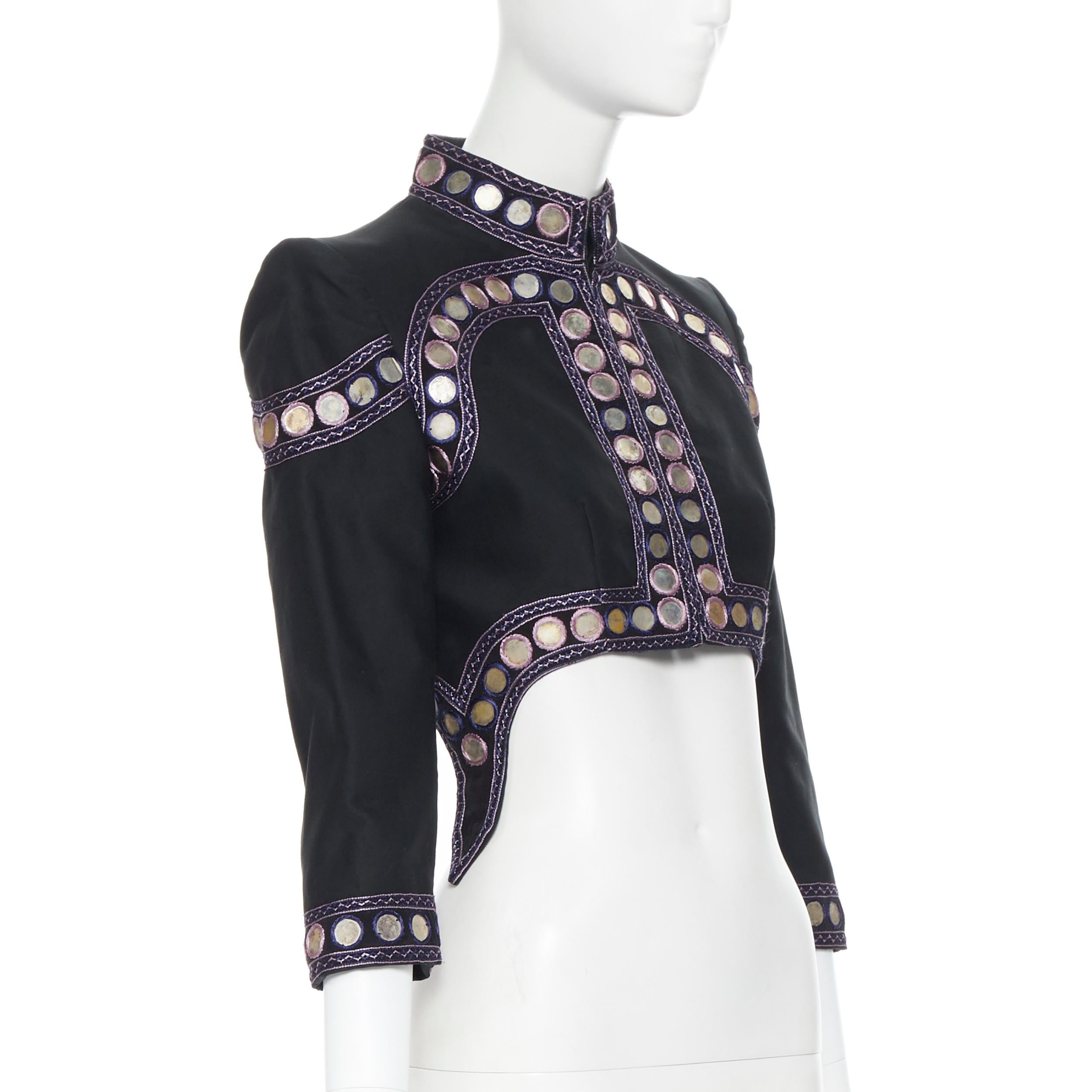 vintage ALEXANDER MCQUEEN 2004 black ethnic embellishment cropped jacket IT38 In New Condition In Hong Kong, NT