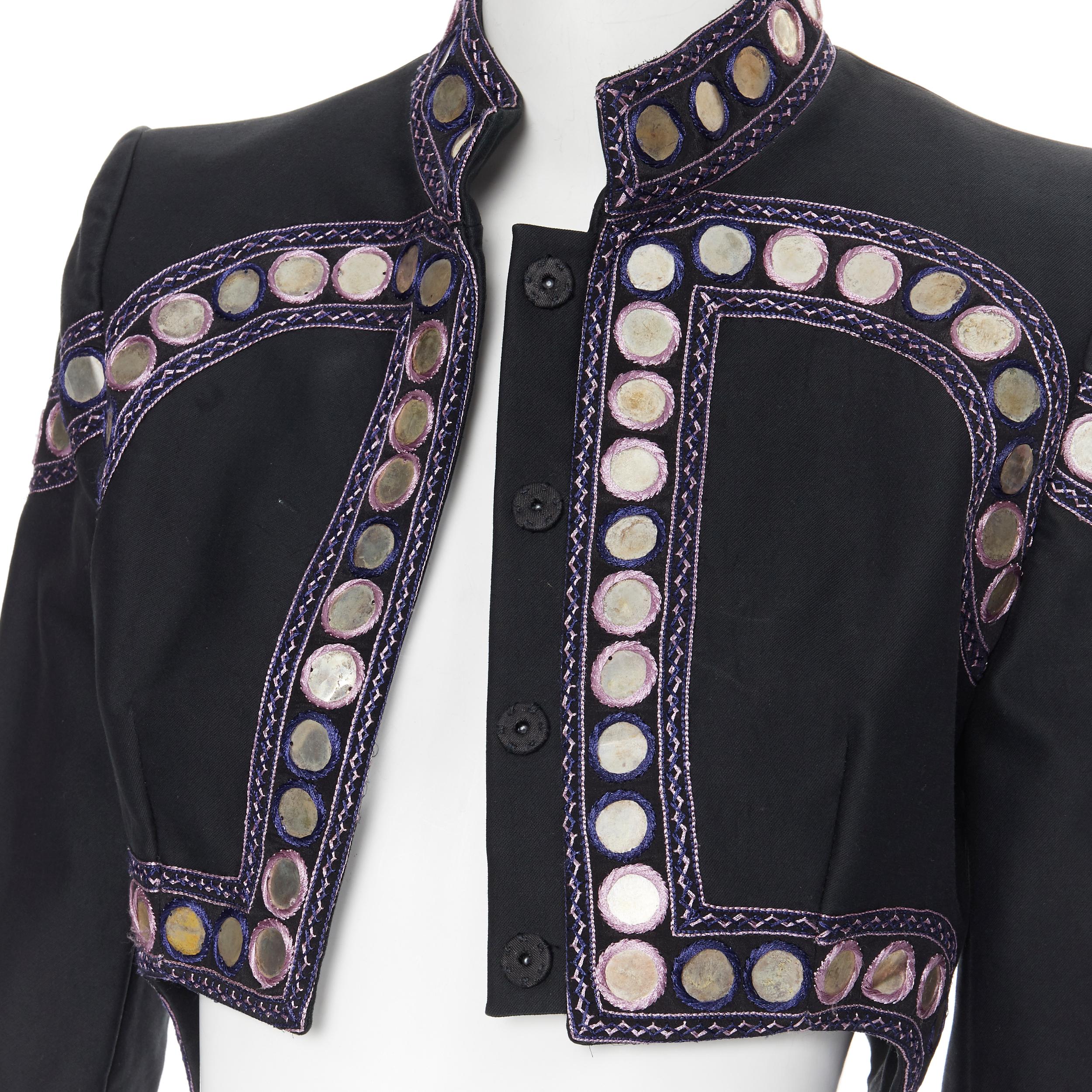 vintage ALEXANDER MCQUEEN 2004 black ethnic embellishment cropped jacket IT38 3