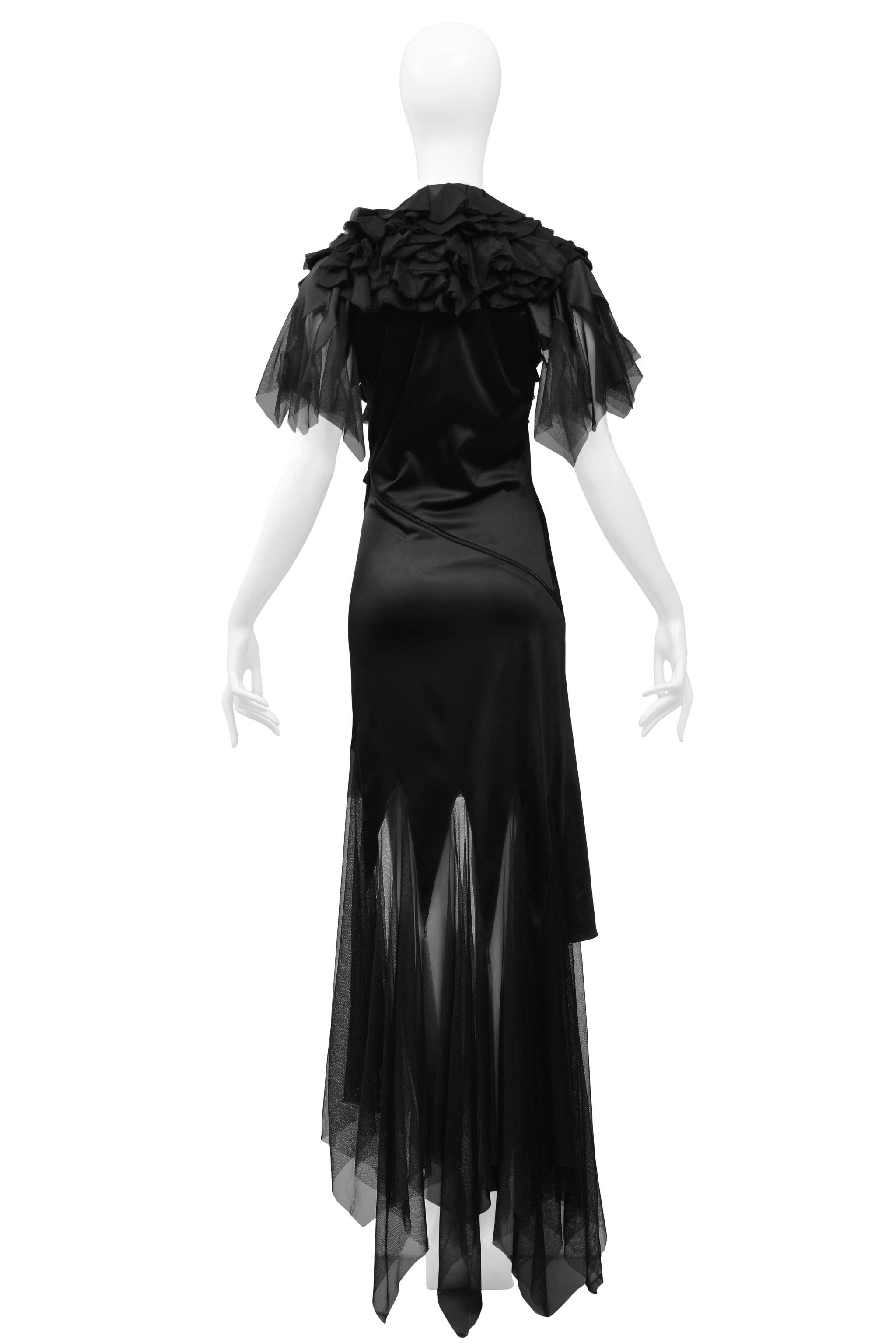 Black Vintage Alexander McQueen AW 2001 Satin & Mesh Runway Gown