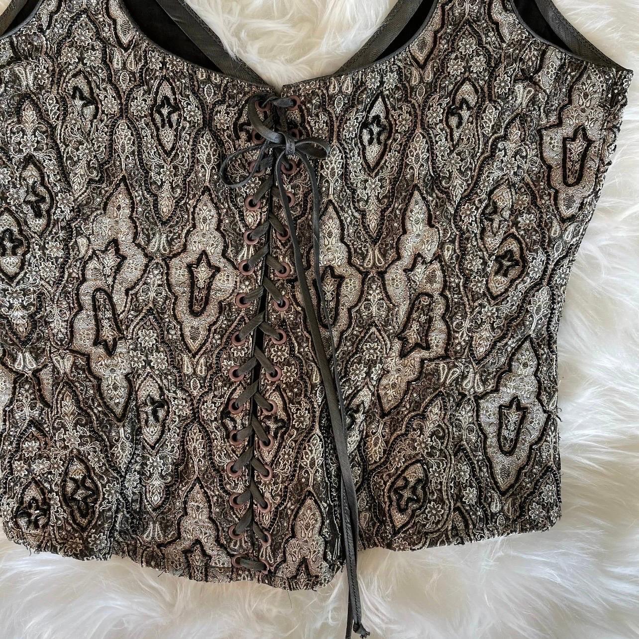 Noir Alexander McQueen - Haut corset/bustier à lacets orné de perles, vintage en vente