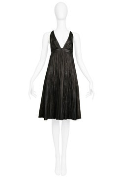 Vintage Alexander McQueen Black Leather Fortuny Crinkle Dress