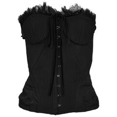 Vintage Alexander McQueen Black Taffeta Corset Top with Fancy Trim