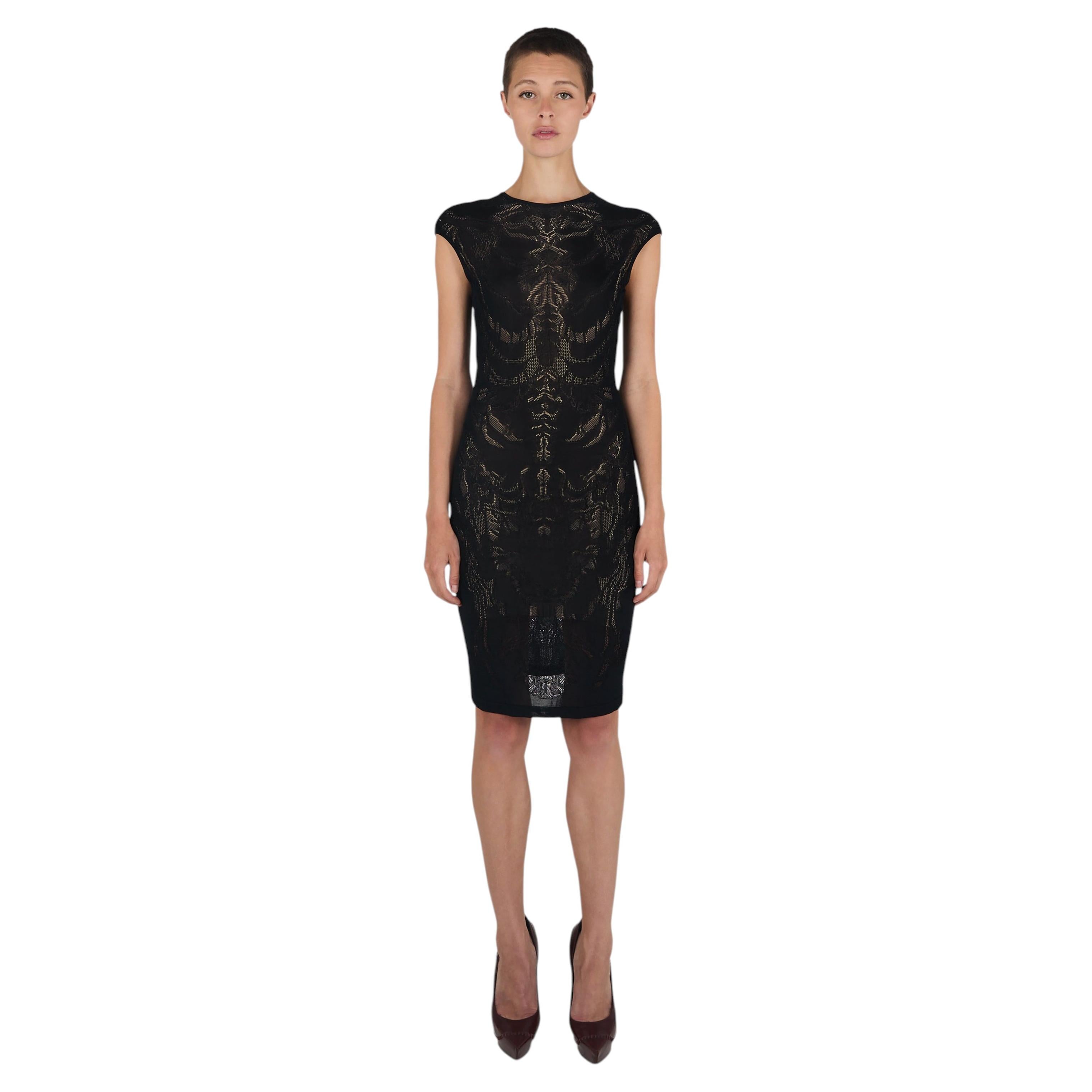 Vintage-Kleid von Alexander McQueen, ca. 2010, schwarz, mit Skelett-Motiv im Angebot