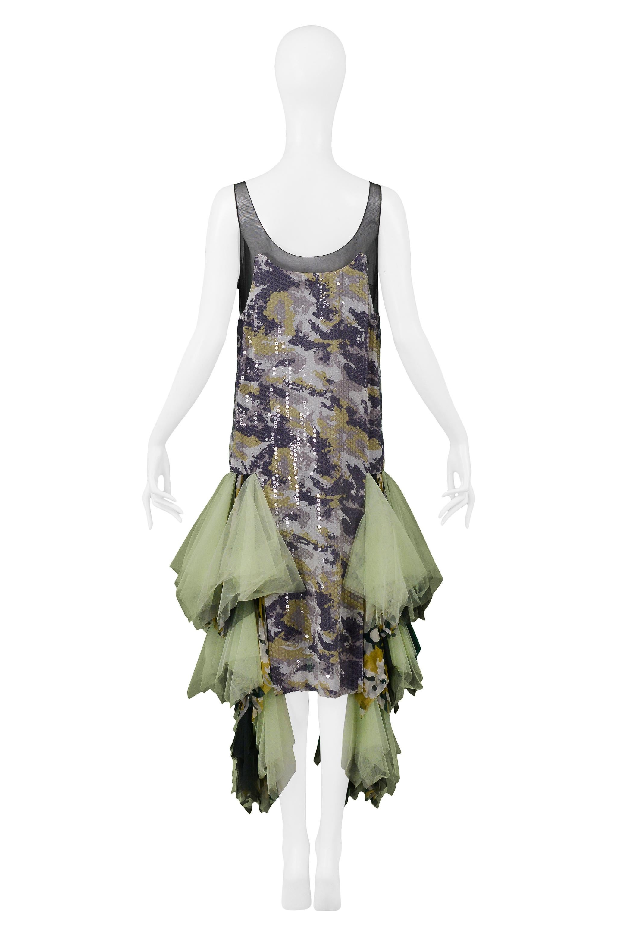 Vintage Alexander McQueen Green Camo Sequin Embellished Gown AW 2001 In Excellent Condition In Los Angeles, CA