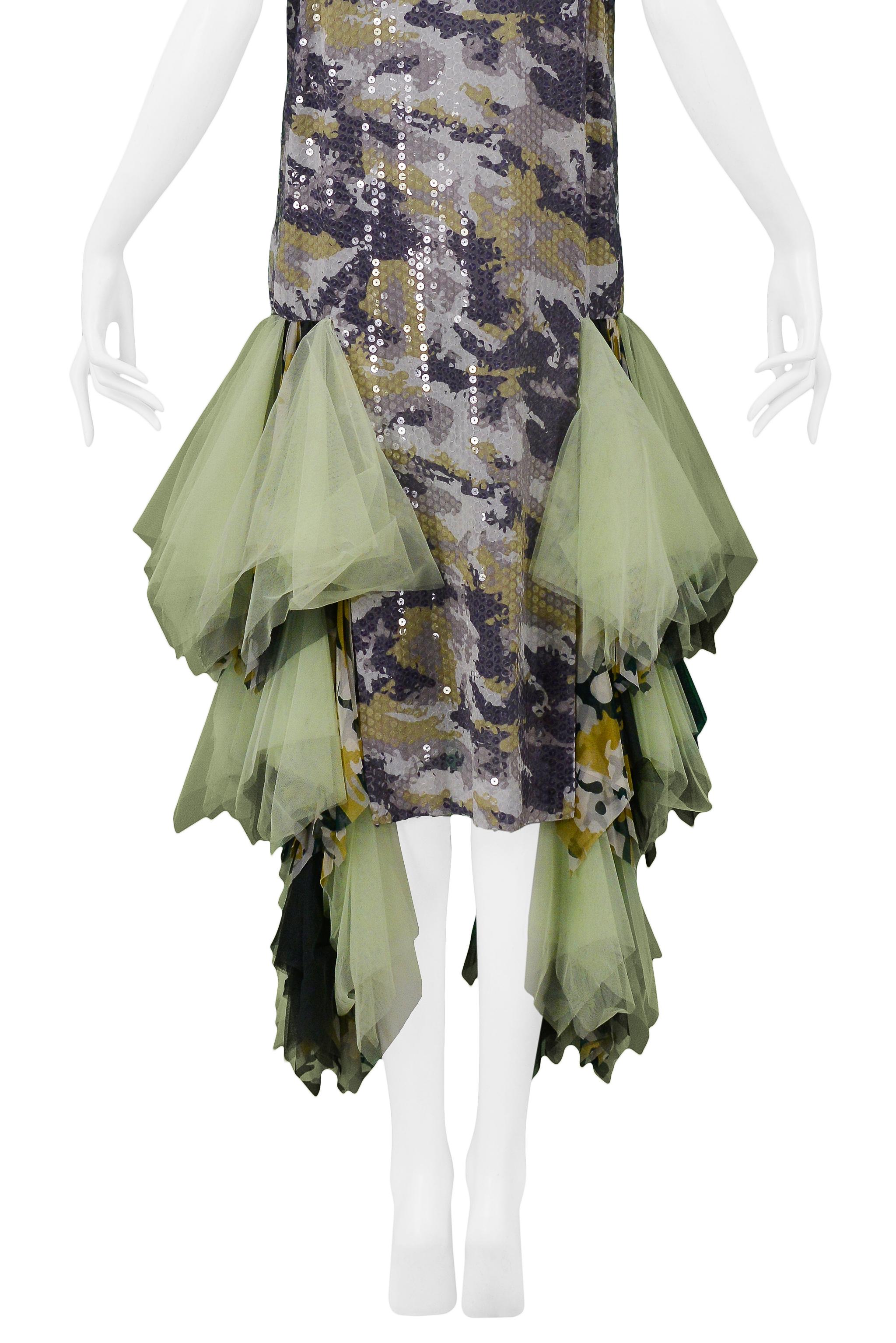 Vintage Alexander McQueen Green Camo Sequin Embellished Gown AW 2001 1