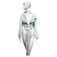 Vintage Alexander McQueen - Veste courte en soie vert clair et crème