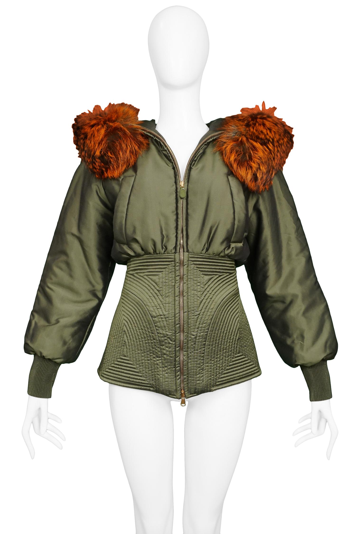 Vintage Alexander McQueen Military Fox Fur Hood Bomber 2007 In Excellent Condition For Sale In Los Angeles, CA