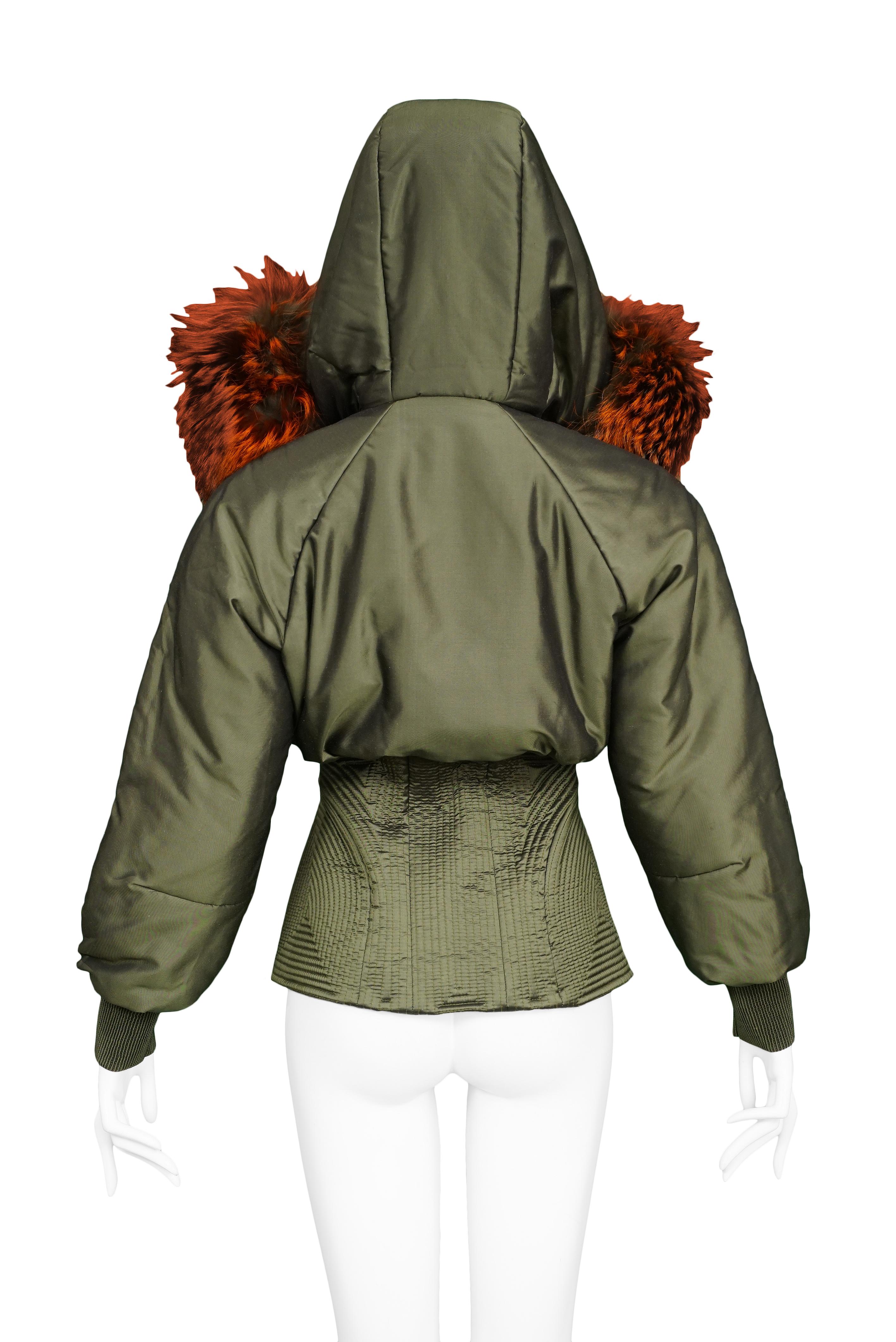 Women's or Men's Vintage Alexander McQueen Military Fox Fur Hood Bomber 2007 For Sale