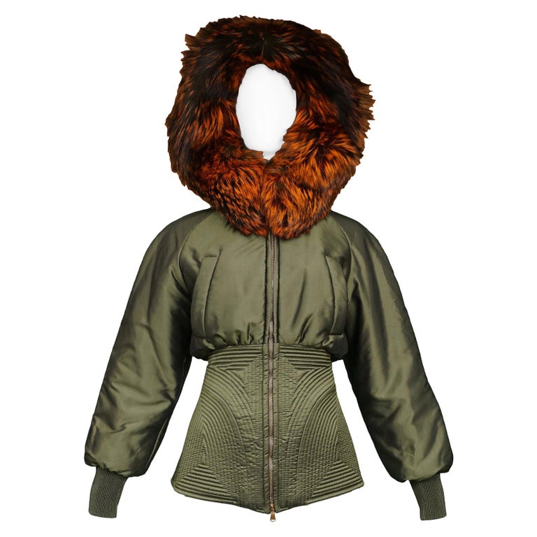 Vintage Alexander McQueen Military Fox Fur Hood Bomber 2007 at 1stDibs