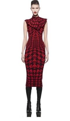 Vintage Alexander McQueen Red & Black Houndstooth Knit Dress, Fall 2009
