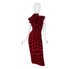 Vintage Alexander McQueen Red 
Black Houndstooth Knit Dress, Fall 2009