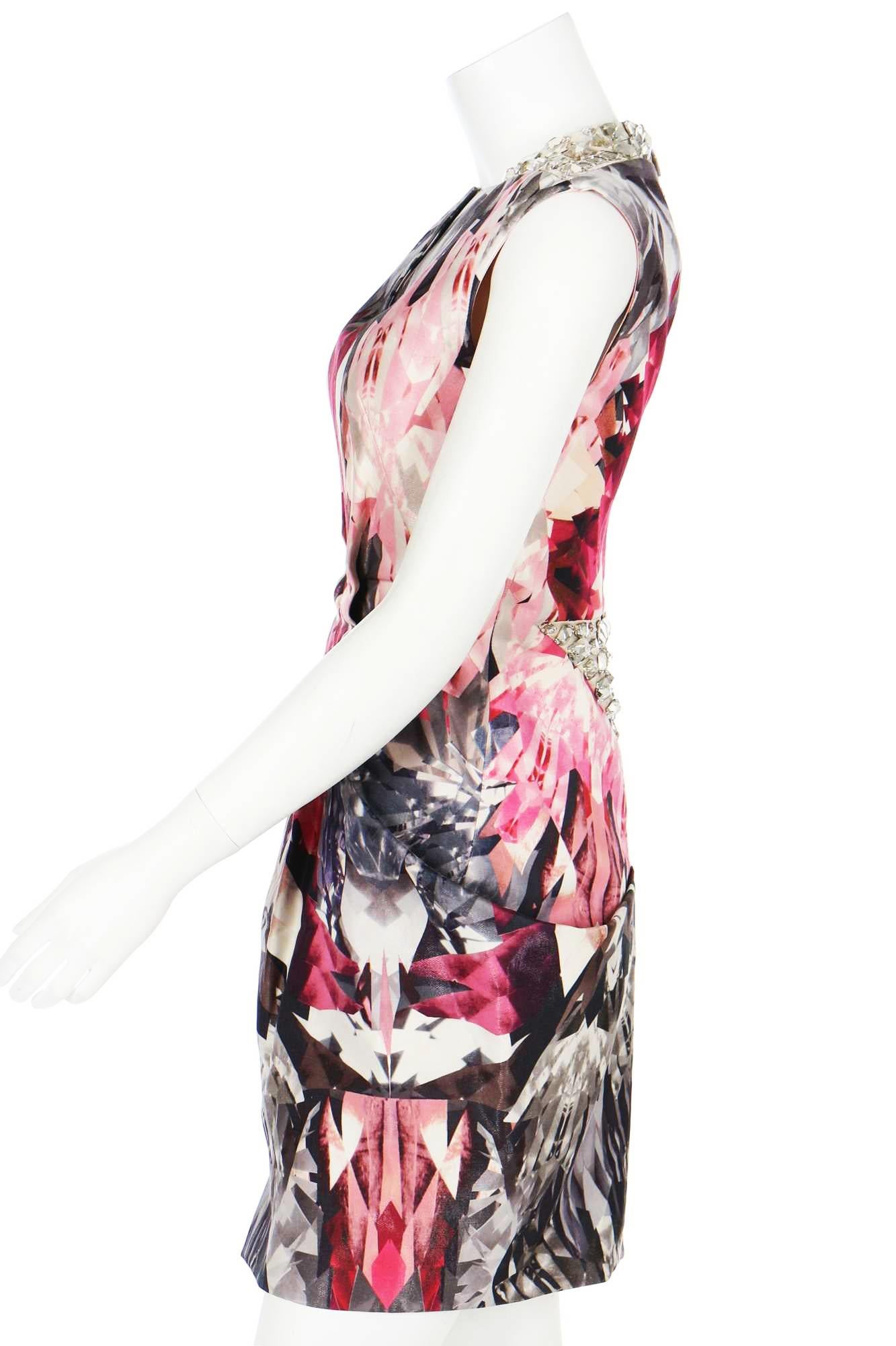 Beige Vintage Alexander McQueen SS 2009 Kaleidoscope Swarovski Crystal Dress 46 For Sale