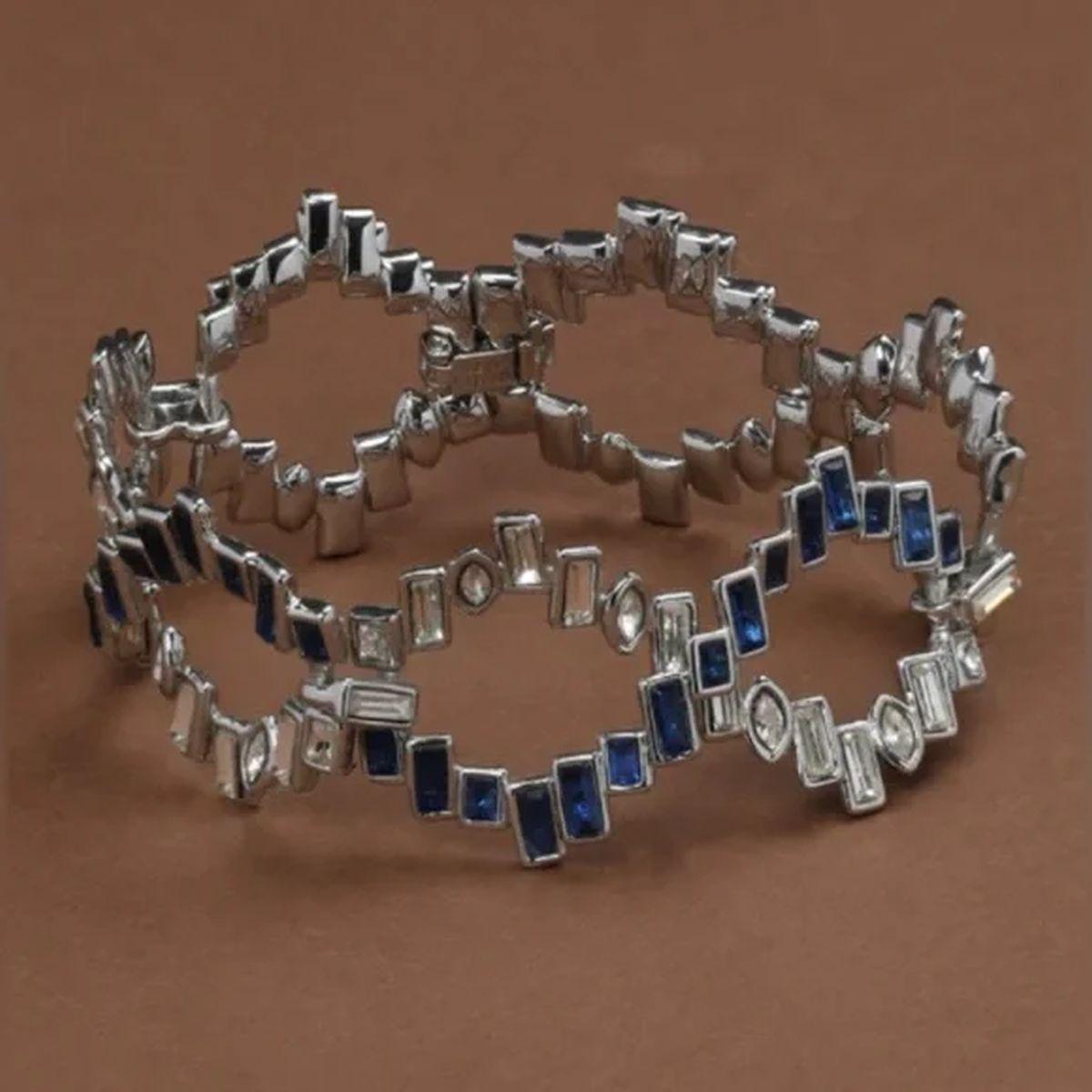 Vintage ALEXIS BITTAR Designer Signed Sapphire Diamante Crystal Silver Bracelet For Sale 2