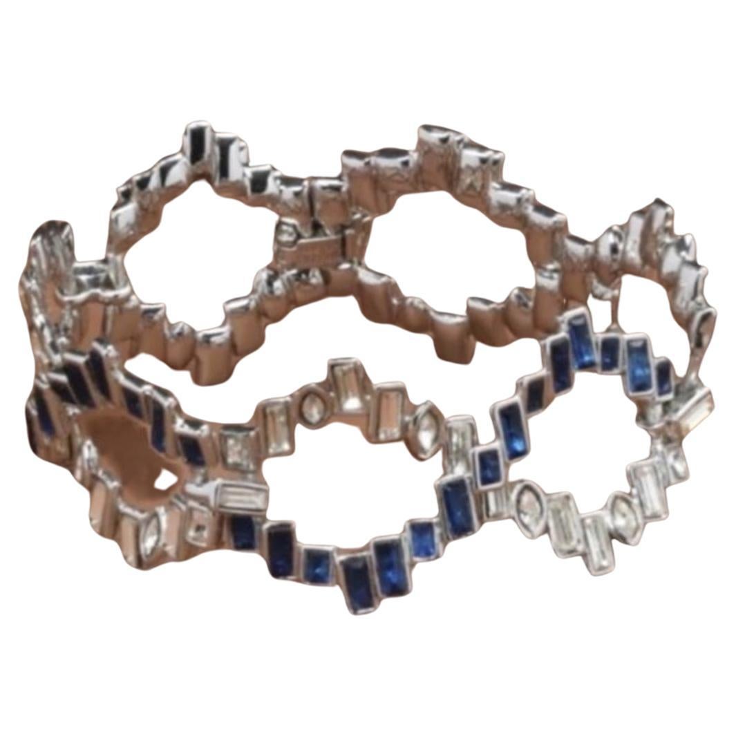 Vintage ALEXIS BITTAR Designer Signed Sapphire Diamante Crystal Silver Bracelet For Sale