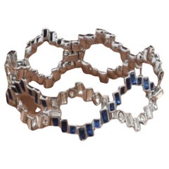 Retro ALEXIS BITTAR Designer Signed Sapphire Diamante Crystal Silver Bracelet