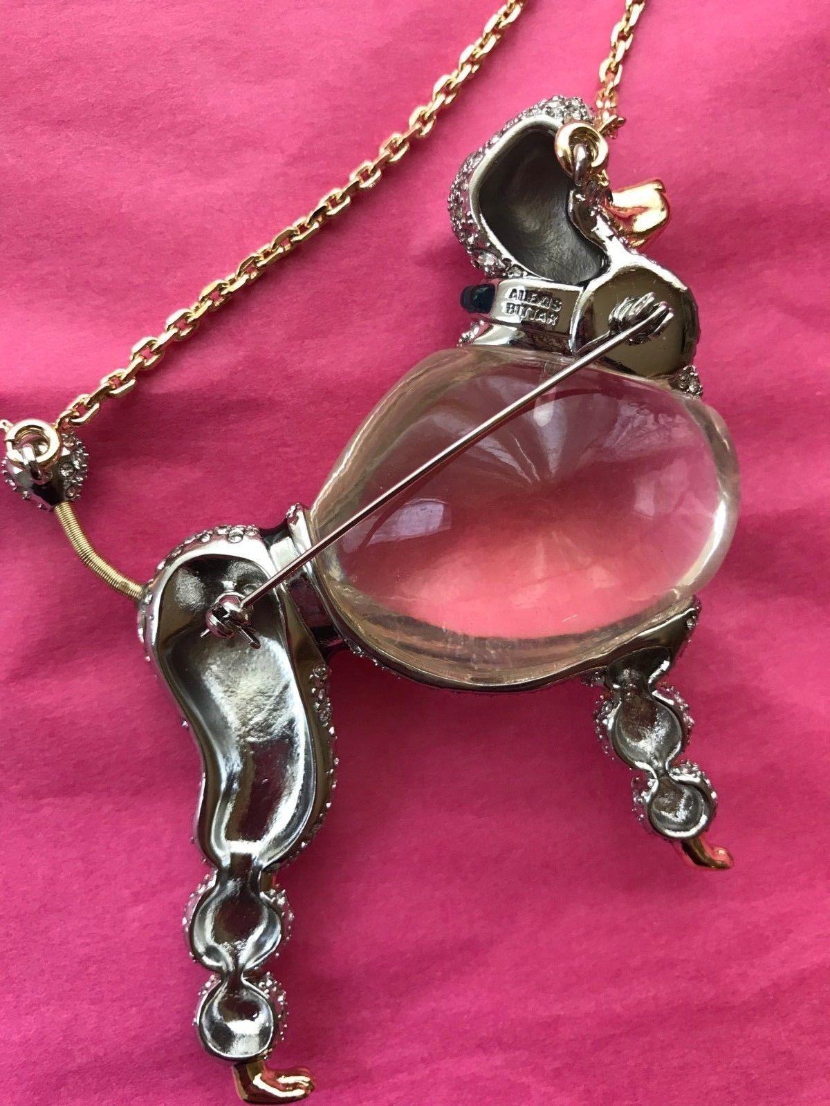 Modernist Vintage Alexis Bittar Lucite Diamanté Poodle Pin Pendant Necklace Estate Jewelry