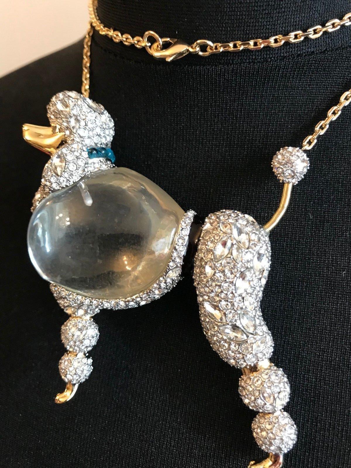 Women's or Men's Vintage Alexis Bittar Lucite Diamanté Poodle Pin Pendant Necklace Estate Jewelry