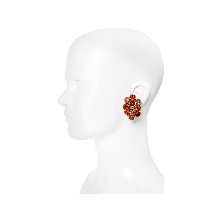 Vintage Alexis Lahellec Gold Honeycomb with Red and Pink Earrings Circa 1980s 4