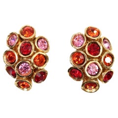 Vintage Alexis Lahellec Gold Honeycomb with Red and Pink Earrings Circa 1980s