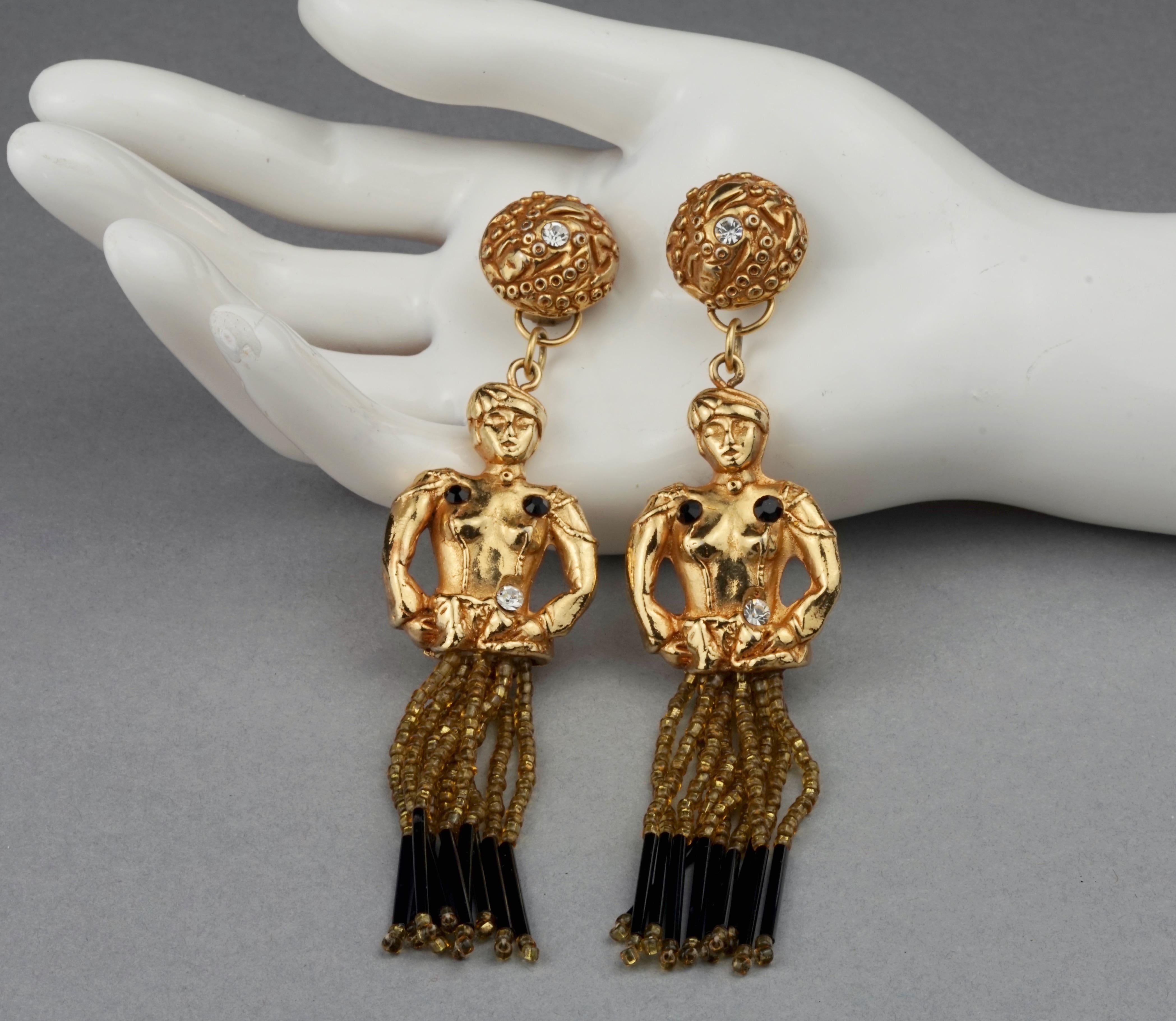 Vintage ALEXS LAHELLEC PARIS Whimsical Turban Lady Tassel Figural  Earrings 6