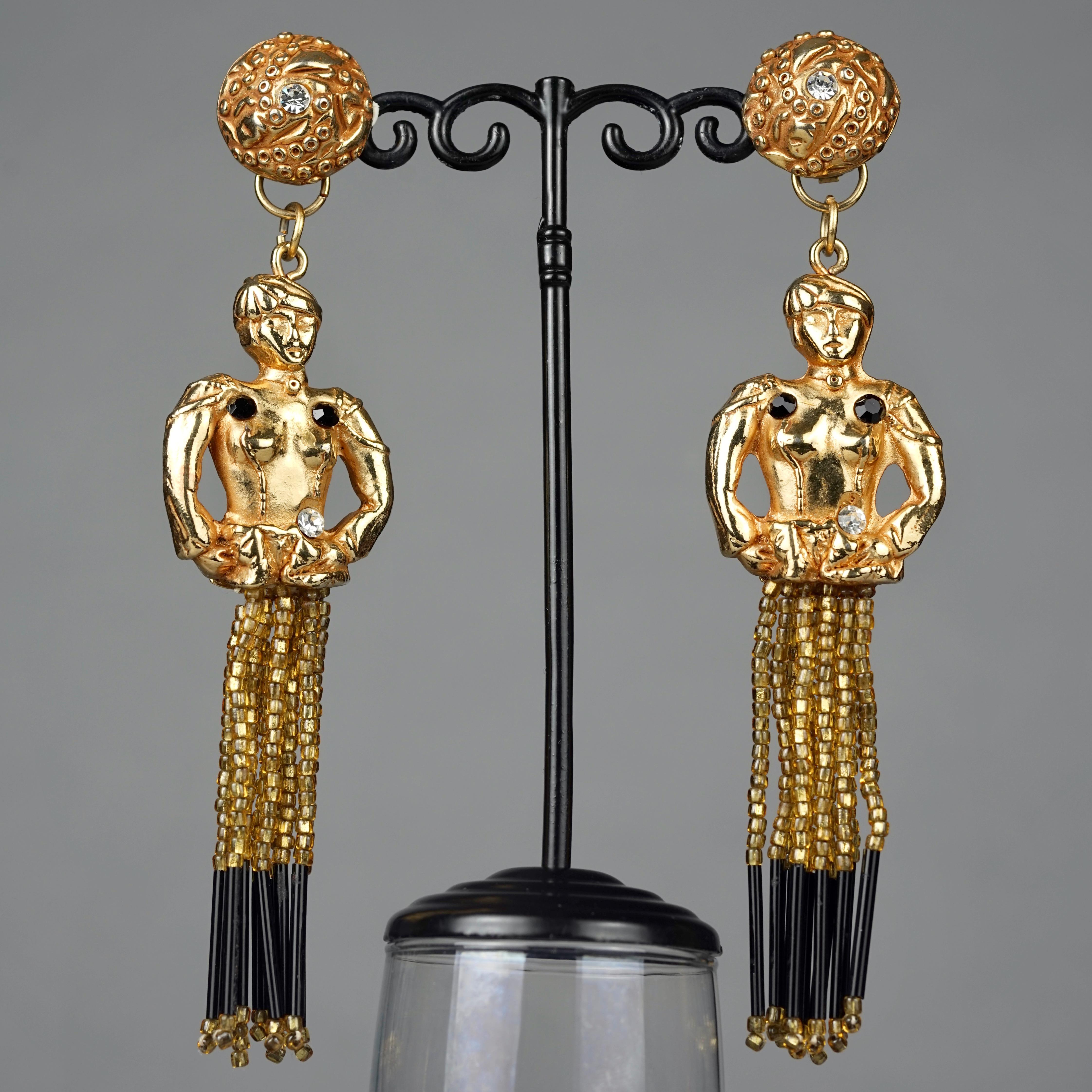 Vintage ALEXS LAHELLEC PARIS Whimsical Turban Lady Tassel Figural  Earrings 2