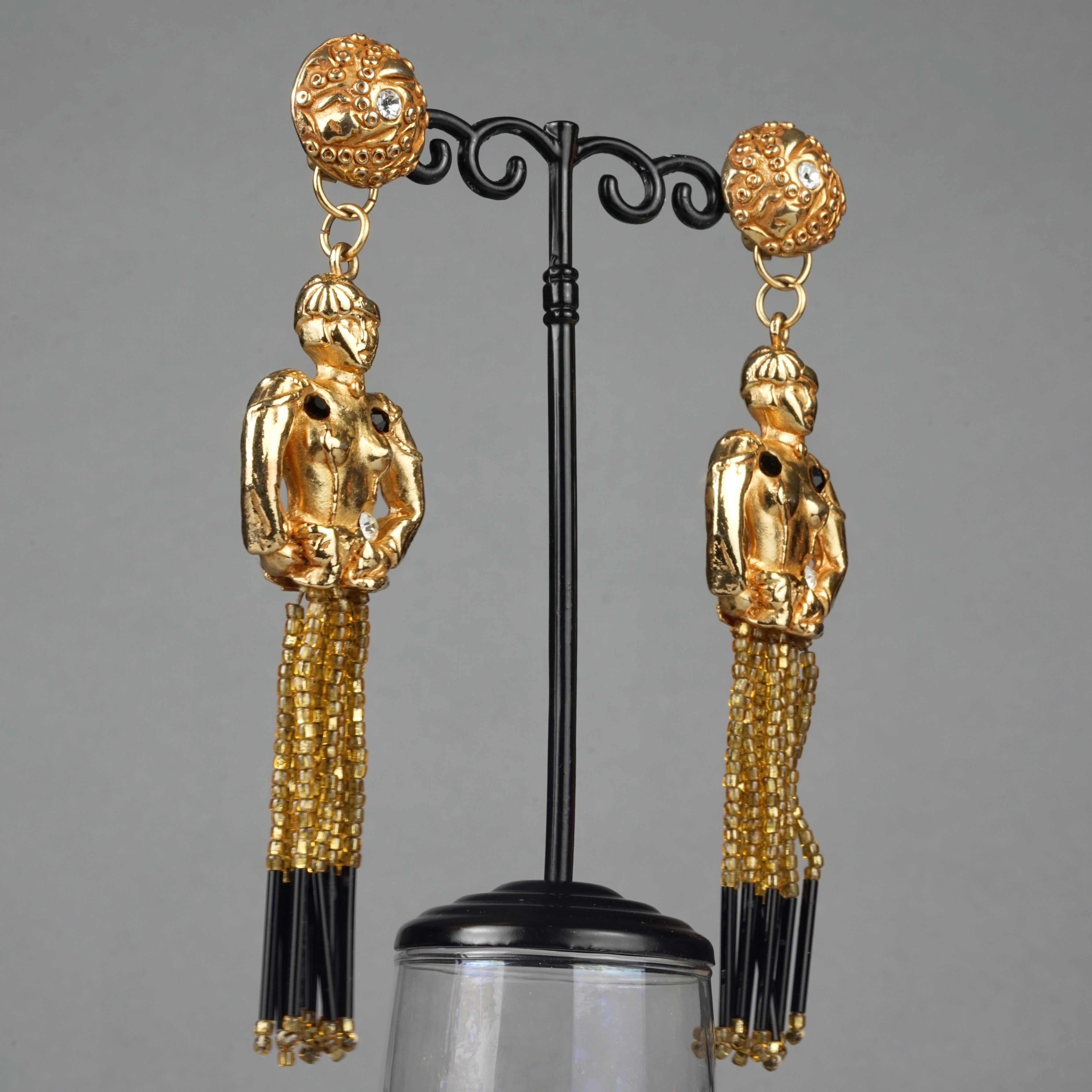 Vintage ALEXS LAHELLEC PARIS Whimsical Turban Lady Tassel Figural  Earrings 4