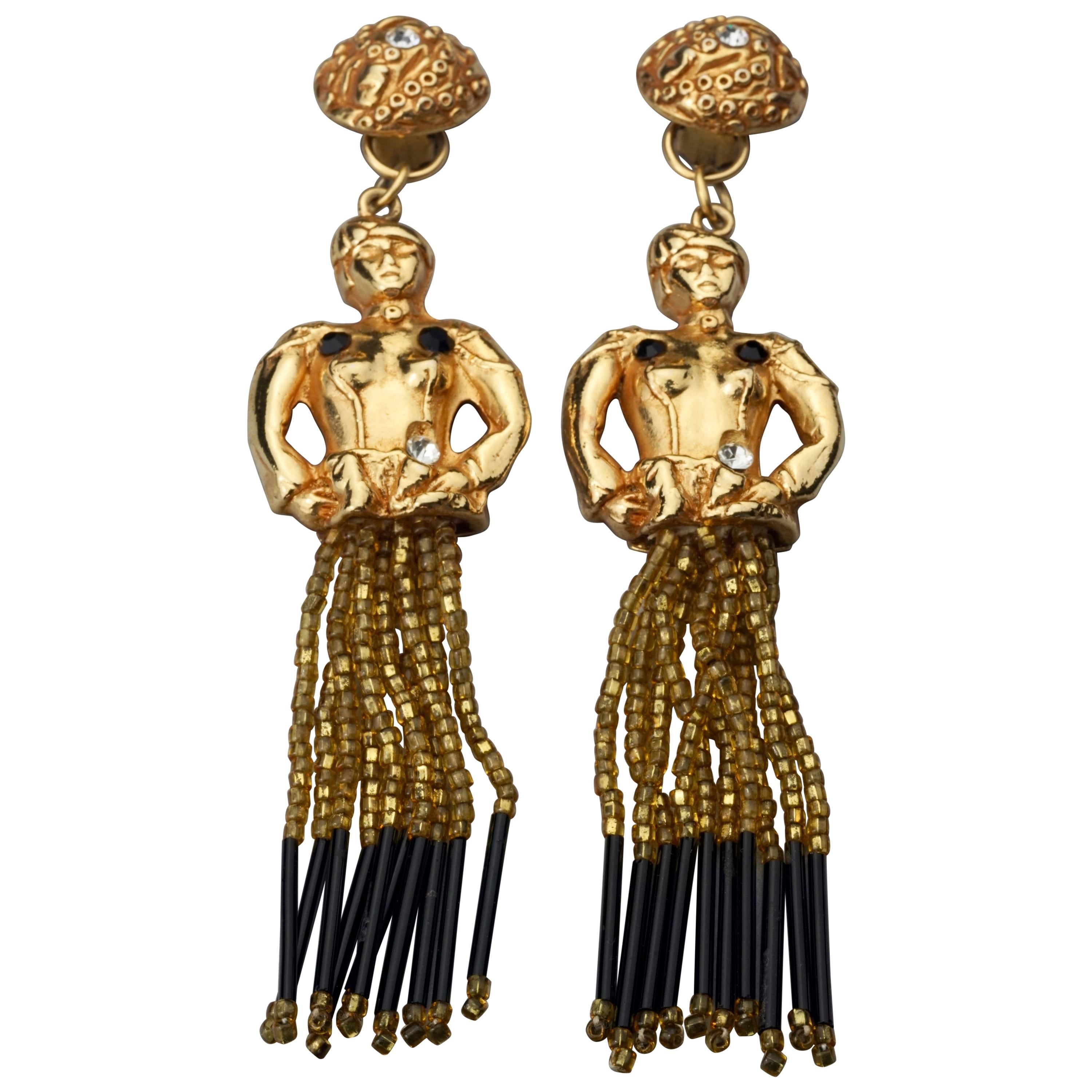 Vintage ALEXS LAHELLEC PARIS Whimsical Turban Lady Tassel Figural  Earrings